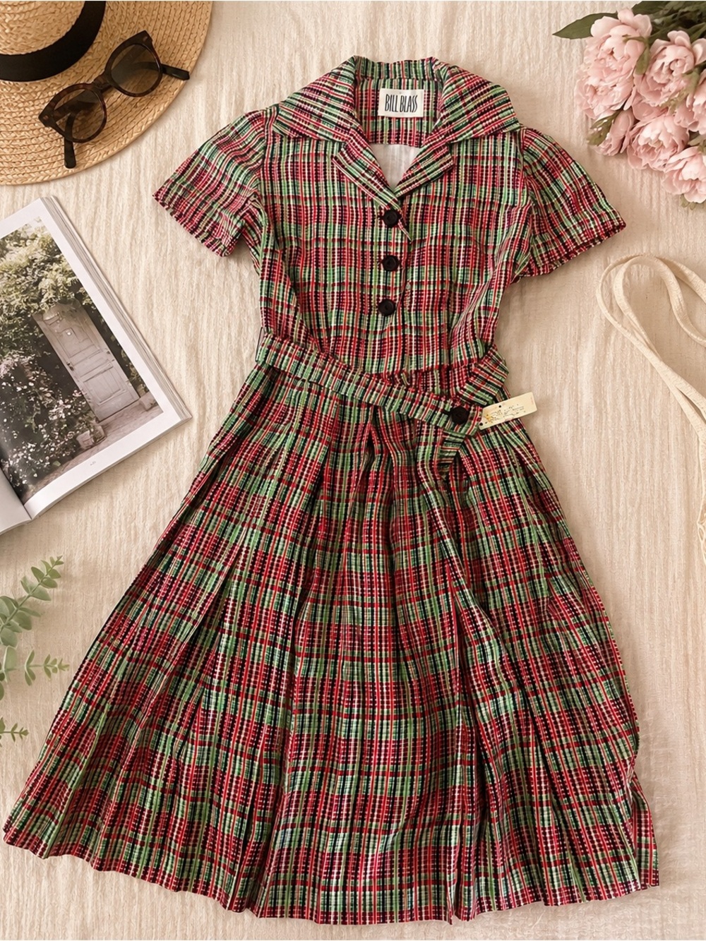 Bill Blass Vintage Plaid Shirtwaist Dress Original Tag Sz 12